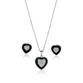 Rhodium Plated 925 Sterling Silver Heart Clear CZ Inlay Black Onyx Stud Set - STS00108