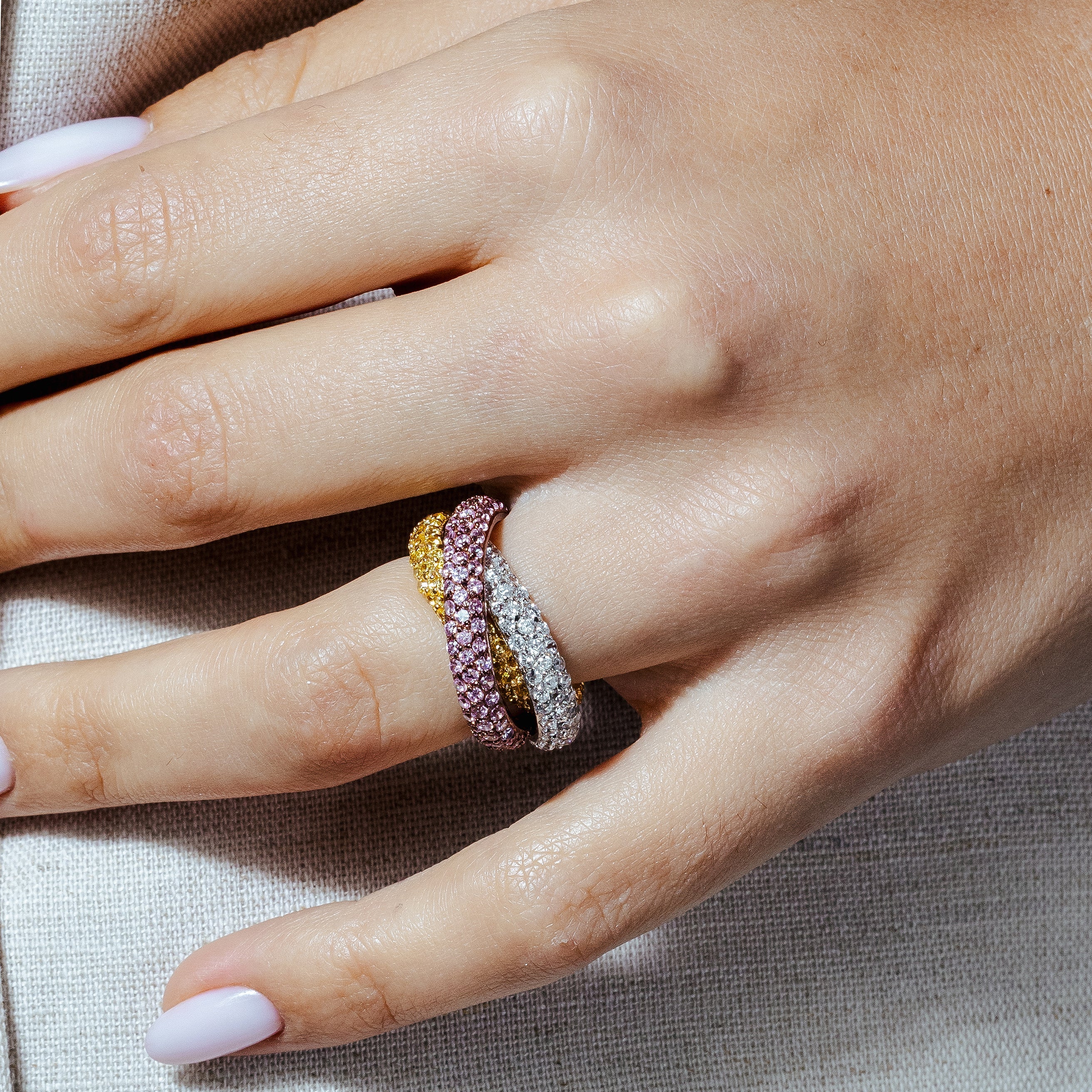 Silver 925 Tri Color Stackable Ring with CZ - STR00114