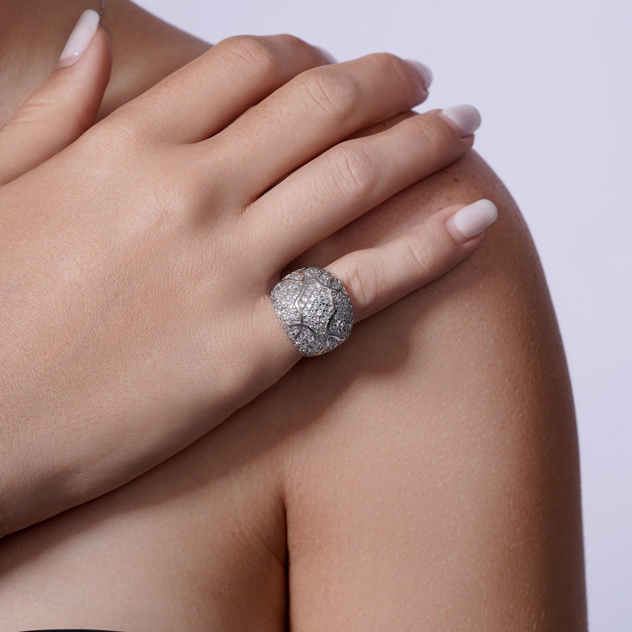 Silver 925 Rhodium Plated Pave Set CZ Ring - STR00137