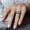 Silver 925 Rhodium and Black Rhodium Plated Heart Outline CZ Love Ring - STR00016