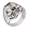 Rhodium Plated 925 Sterling Silver CZ Eye Skull Ring - STR00161