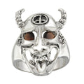 Rhodium Plated 925 Sterling Silver Red CZ Ghoul Ring - STR00162