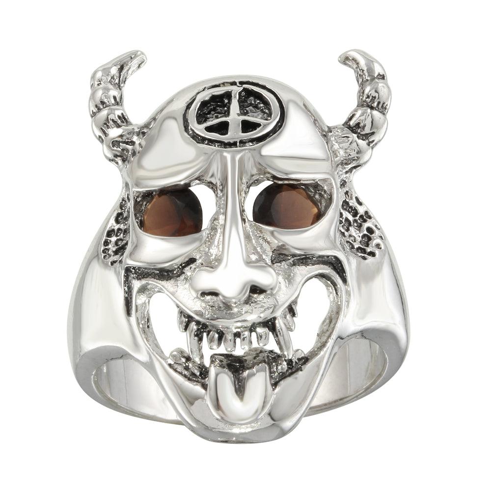 Rhodium Plated 925 Sterling Silver Red CZ Ghoul Ring - STR00162