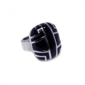 Silver 925 Rhodium Plated Black Enamel Patterned Ring - STR00170