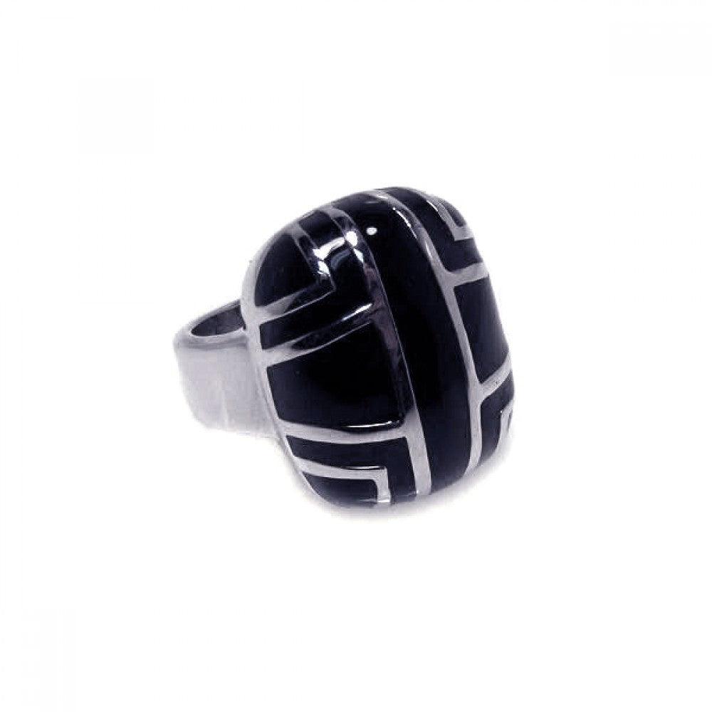 Silver 925 Rhodium Plated Black Enamel Patterned Ring - STR00170