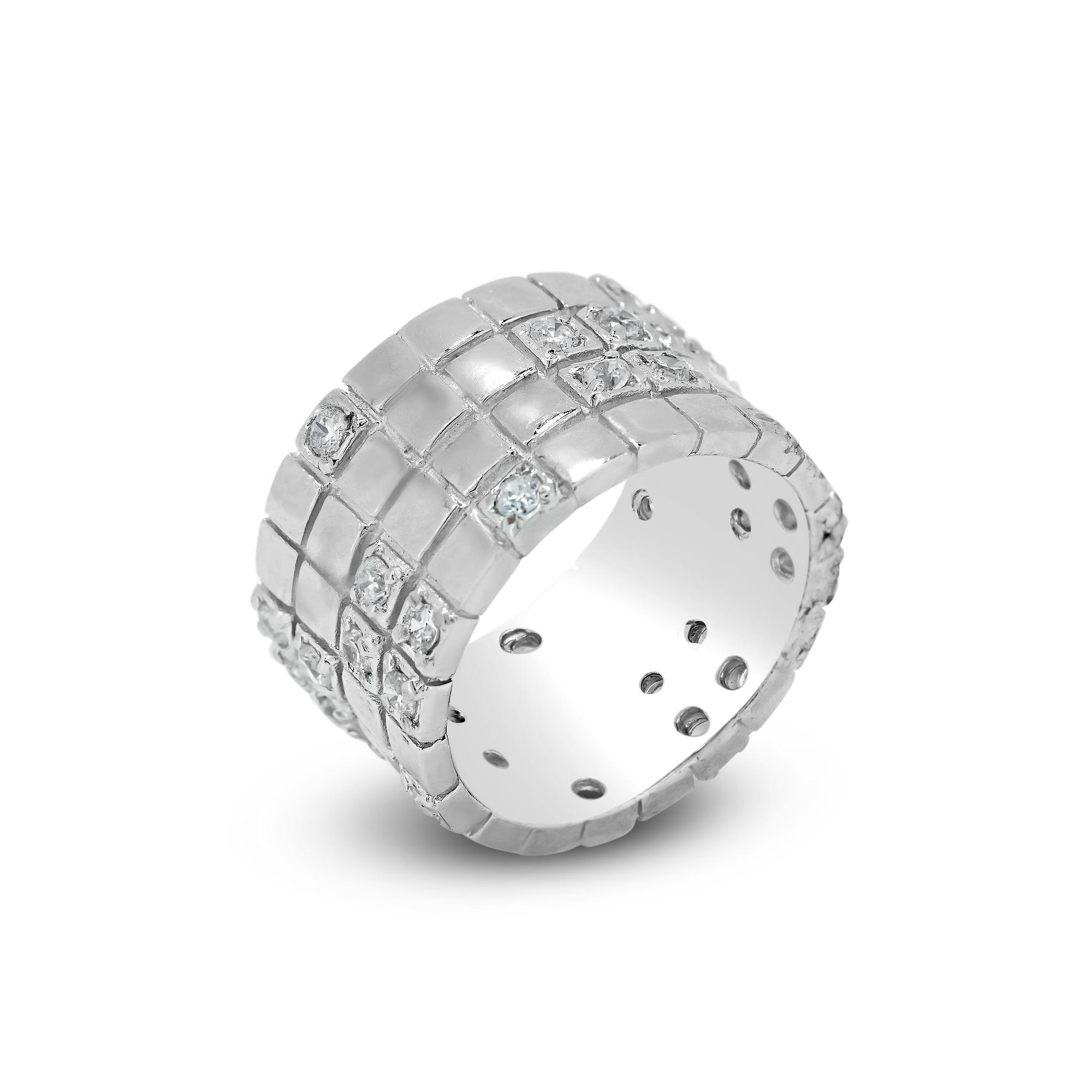 Silver 925 Rhodium Plated Clear CZ Grid Ring - STR00182