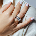 Silver 925 Rhodium Plated Clear CZ Center Striped Ring - STR00202CLR