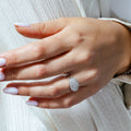Silver 925 Rhodium Plated Pave Set CZ Oval Ring - STR00205