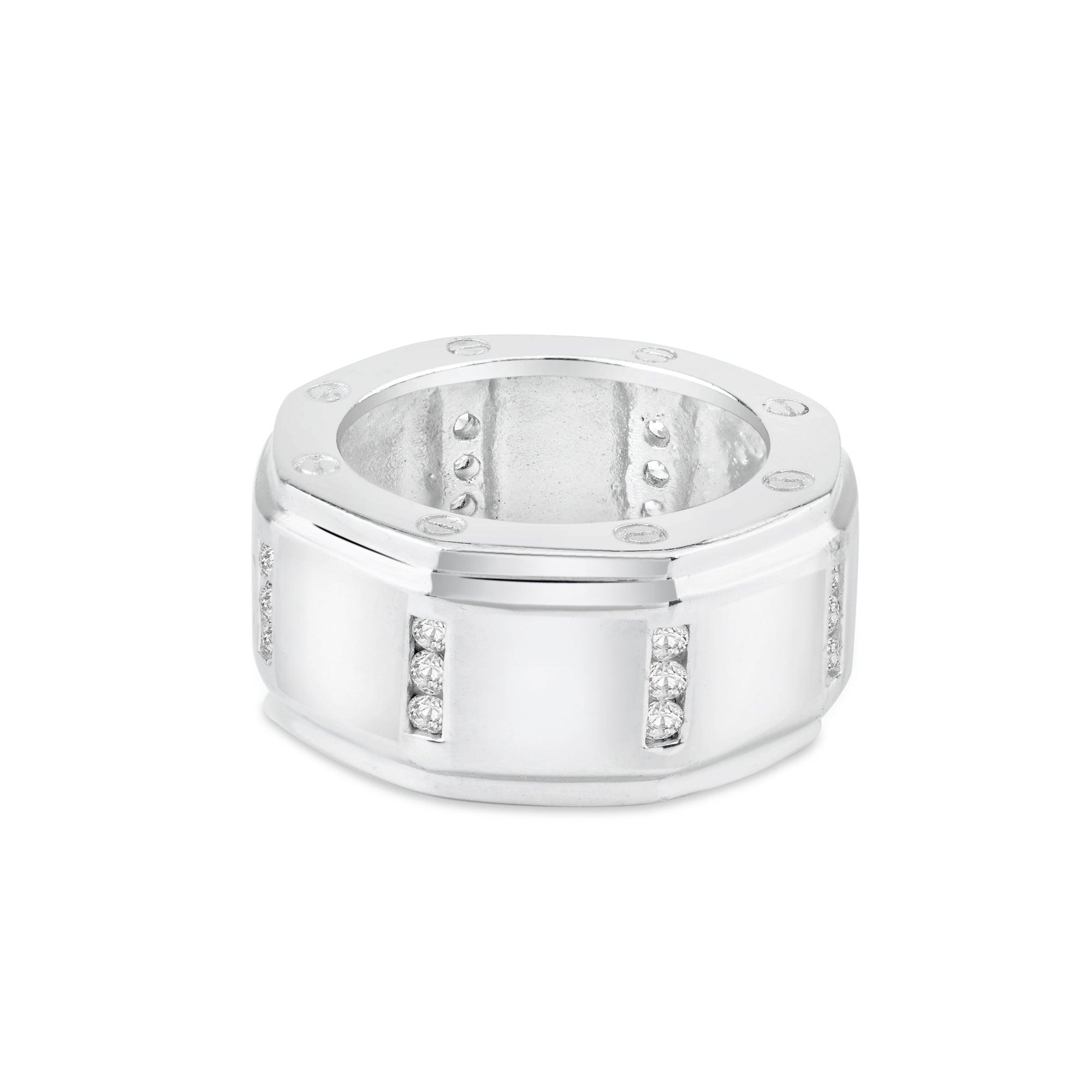 Rhodium Plated 925 Sterling Silver Wide CZ Band - STR00209