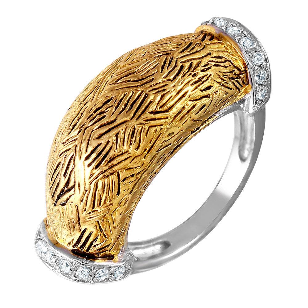 Silver 925 2 Toned Rhodium Plated and Gold Plated with CZ Ring - STR00270