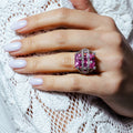 Silver 925 Rhodium Plated Large Pink CZ Ring - STR00032PNK
