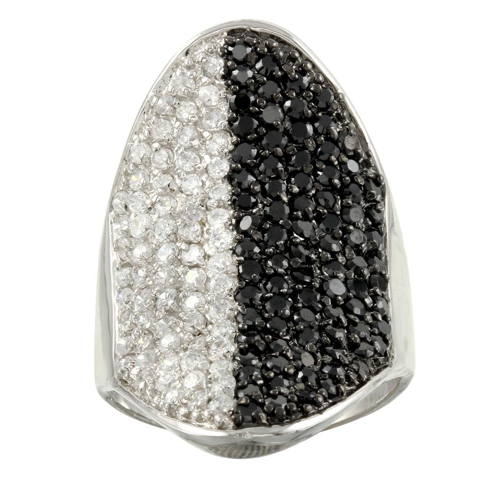 Rhodium Plated 925 Sterling Silver Black and Clear CZ Encrusted Ring - STR00336