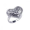 Silver 925 Rhodium Plated Clear CZ Textured Heart Ring - STR00341