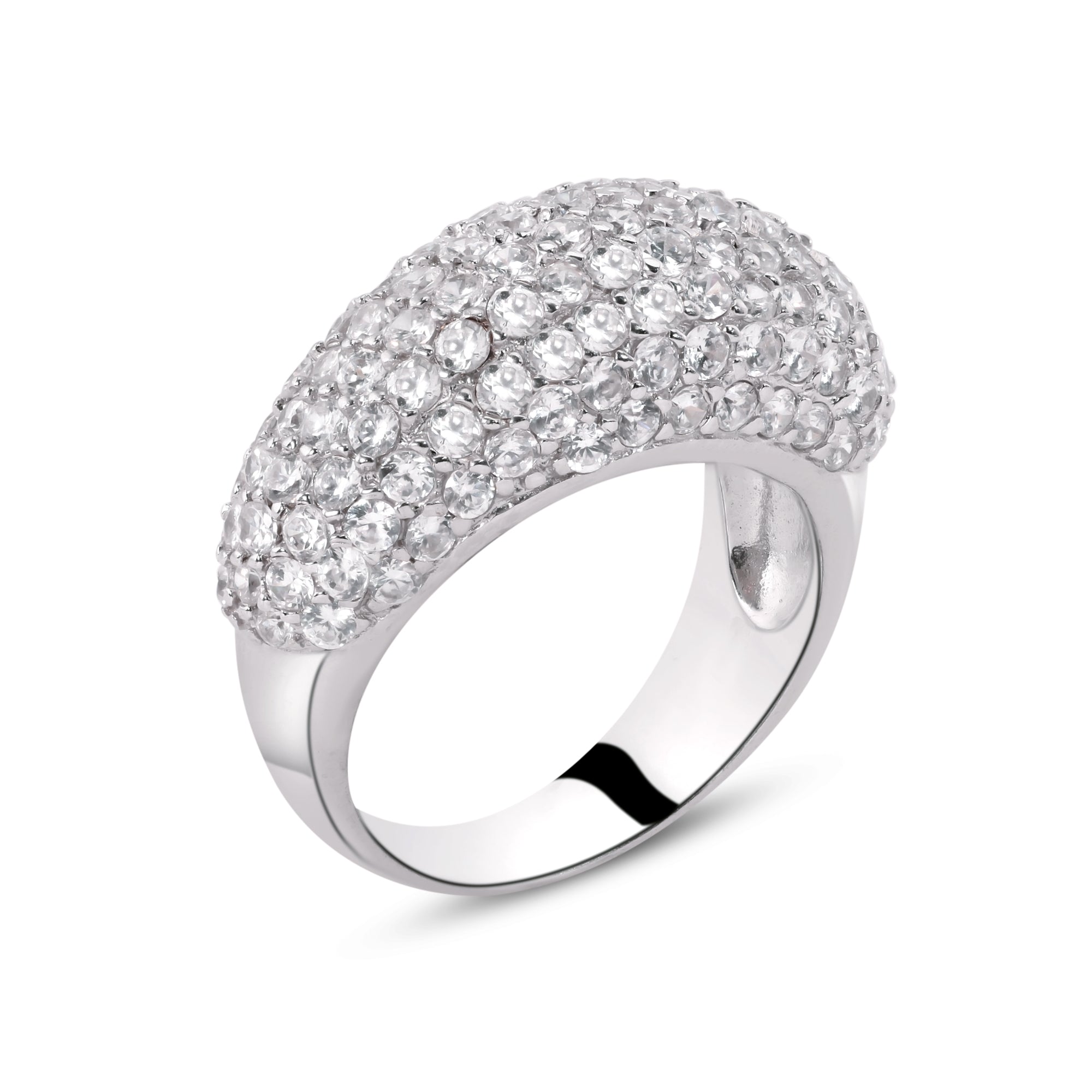 Silver 925 Rhodium Plated Pave Set CZ Dome Ring - STR00366