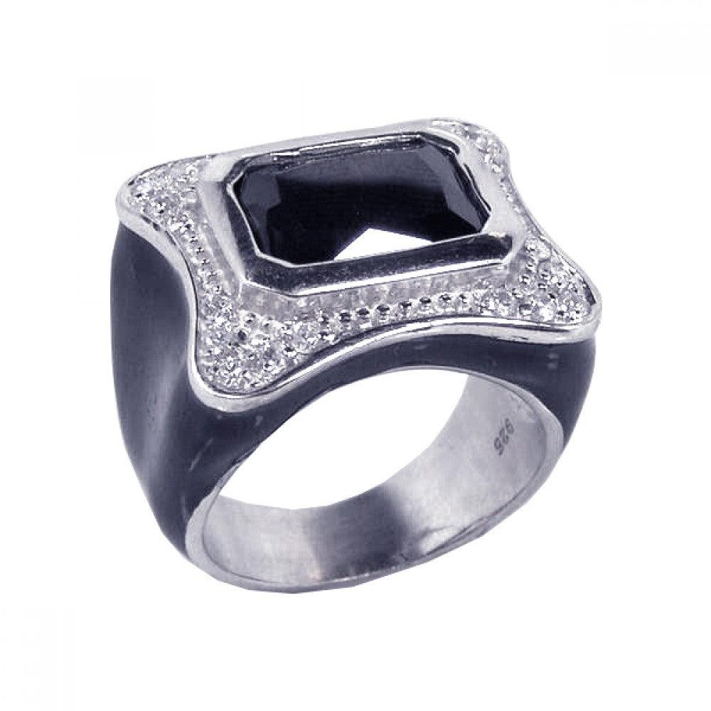 Silver 925 Rhodium Plated Black Enamel Black CZ Clear CZ - STR00370