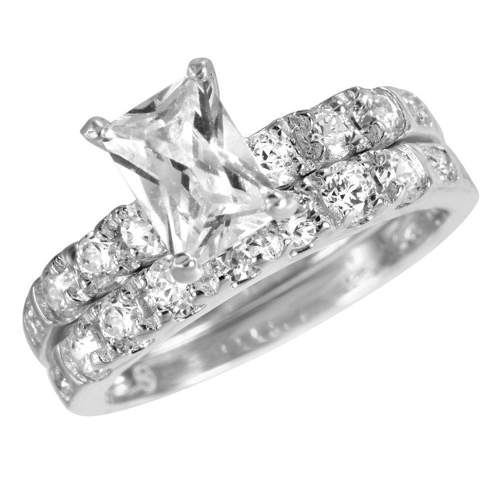 Silver 925 Rhodium Plated CZ Ring Pair Set - STR00372