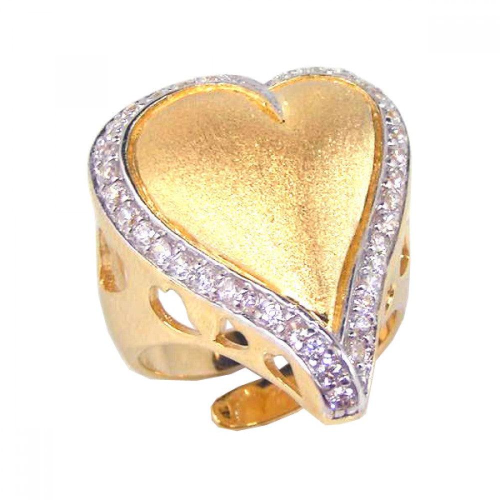 Silver 925 Gold Plated Clear CZ Heart Ring - STR00373