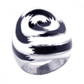 Silver 925 Rhodium Plated Black and White Enamel Spiral Dome Ring - STR00376