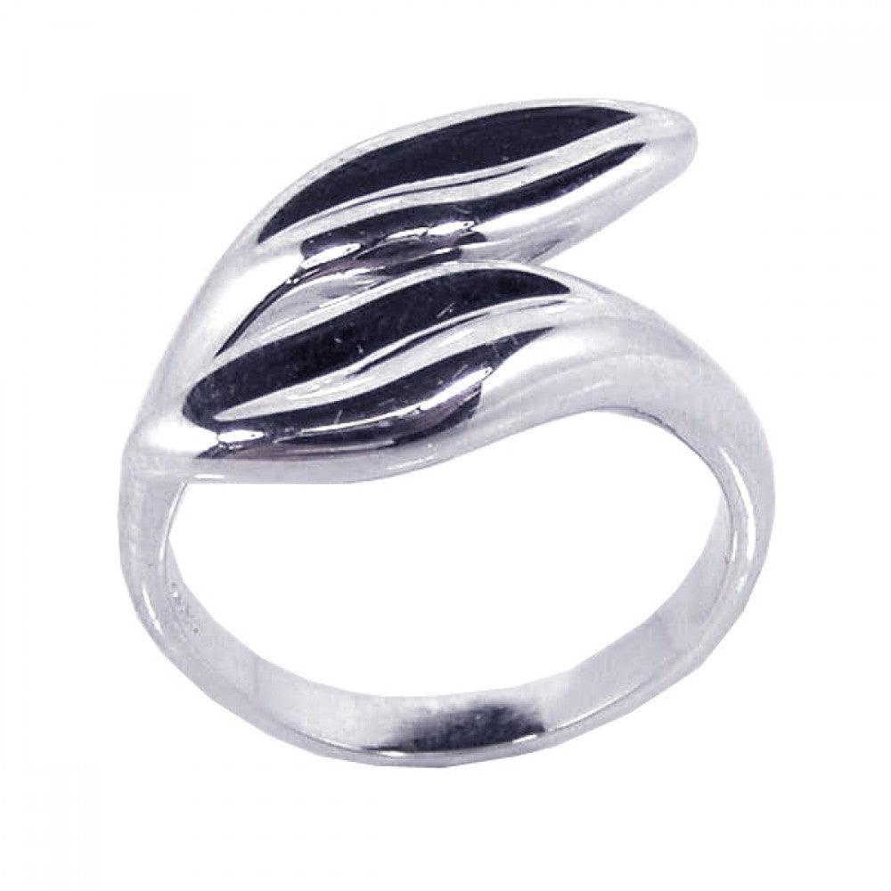 Silver 925 Rhodium Plated Twin Leaf Ring - STR00384