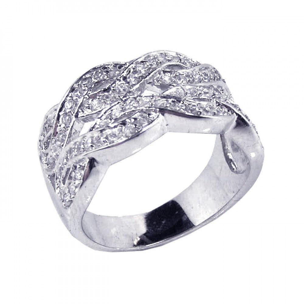 Silver 925 Rhodium Plated Clear CZ Intertwined Lines Ring - STR00387