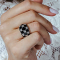 Silver 925 Rhodium Plated Black Enamel Criss Crossing CZ Heart Ring - STR00041