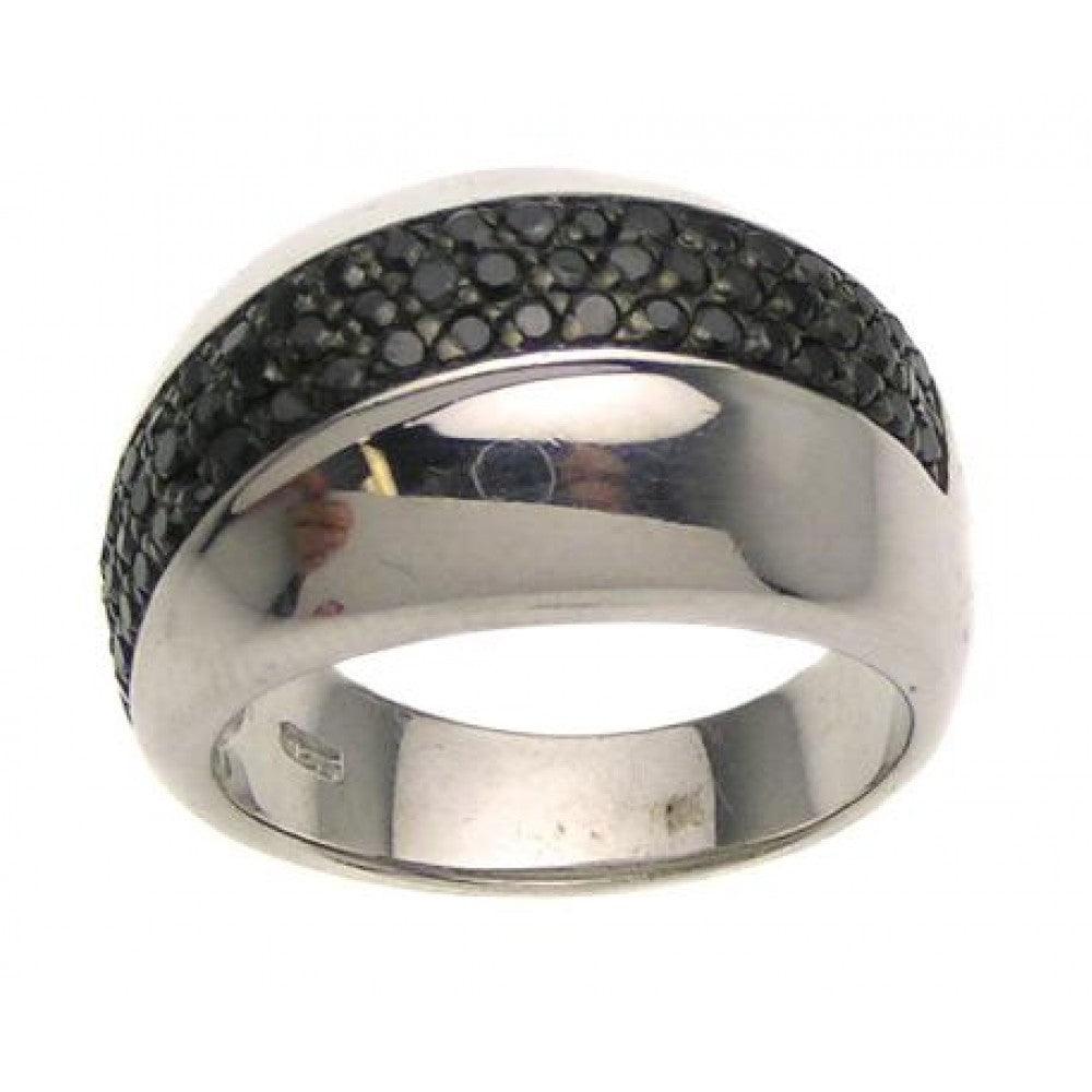 Silver 925 Ring with 3 Rows of Black CZ Inlay - STR00497