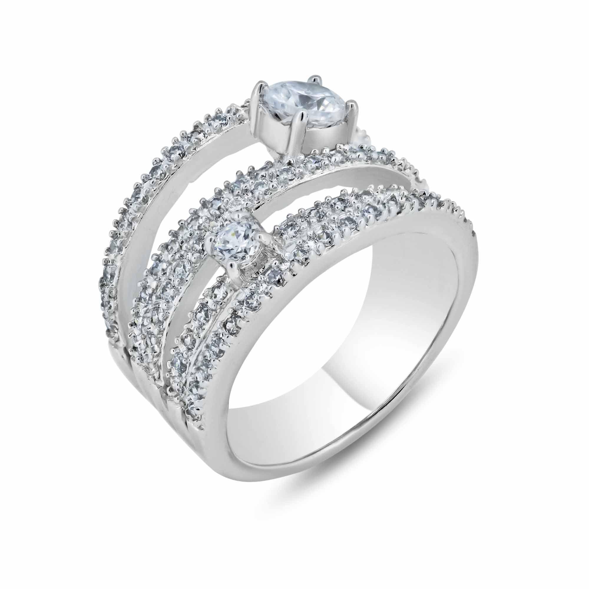 Silver 925 Rhodium Plated 5 Row CZ Ring - STR00507