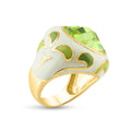 Silver 925 Gold Plated Green White Enamel Yellow CZ Ring - STR00623