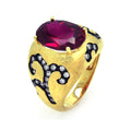 Silver 925 Black Rhodium and Gold Plated Red Center and Clear CZ Cigar Band Ring - STR00856