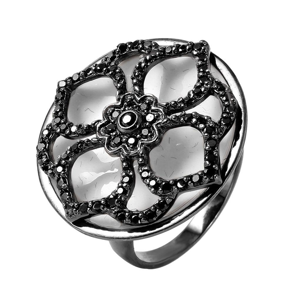 Silver 925 Rhodium Plated Flower Ring - STR00861