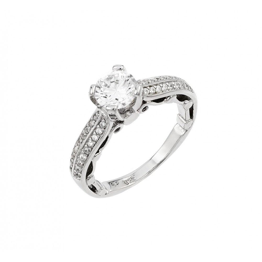 Silver 925 Rhodium Plated Clear Pave Set CZ Solitaire Ring - STR00997