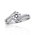 Silver 925 Rhodium Plated 2 Zigzag Engagement CZ Ring with 6mm Center - STR01048