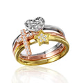 Silver 925 Rhodium 3 Toned Band with Cross Star Heart CZ Design - STR01058