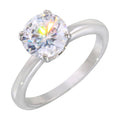 Rhodium Plated 925 Sterling Silver Round Solitaire CZ Ring - STR01078