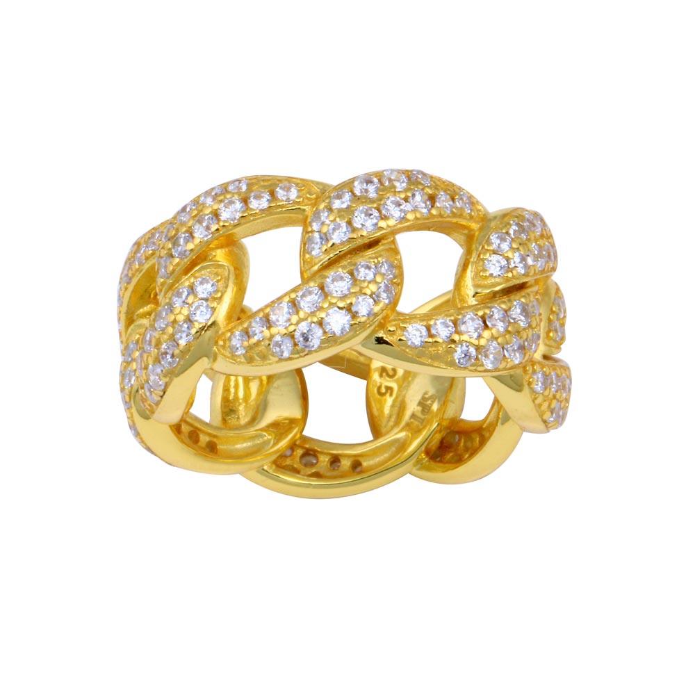 Gold Plated 925 Sterling Silver Curb Design Link Ring 9.8mm - STR01130GP