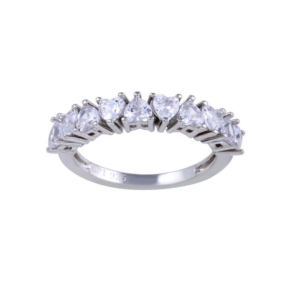 Rhodium Plated 925 Sterling Silver Multi Heart CZ Ring - STR01132RH