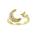 Gold Plated 925 Sterling Silver Cresent Moon and Star CZ Ring - STR01137GP