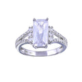 Rhodium Plated 925 Sterling Silver Open Shank Wide Rectangle Center CZ Bridal Ring - STR01141