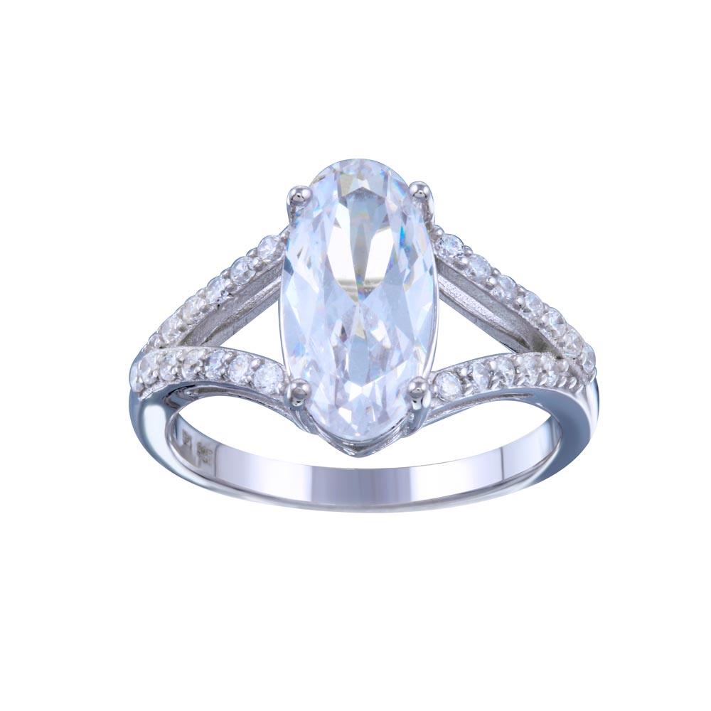 Rhodium Plated 925 Sterling Silver Open Shank Oval Center CZ Bridal Ring - STR01142