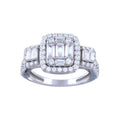 Rhodium Plated 925 Sterling Silver Past Present Future Baguette CZ Bridal Ring - STR01145