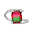 Rhodium Plated 925 Sterling Silver Rectangle Open Shank Green to Red Gradient CZ Ring - STR01108