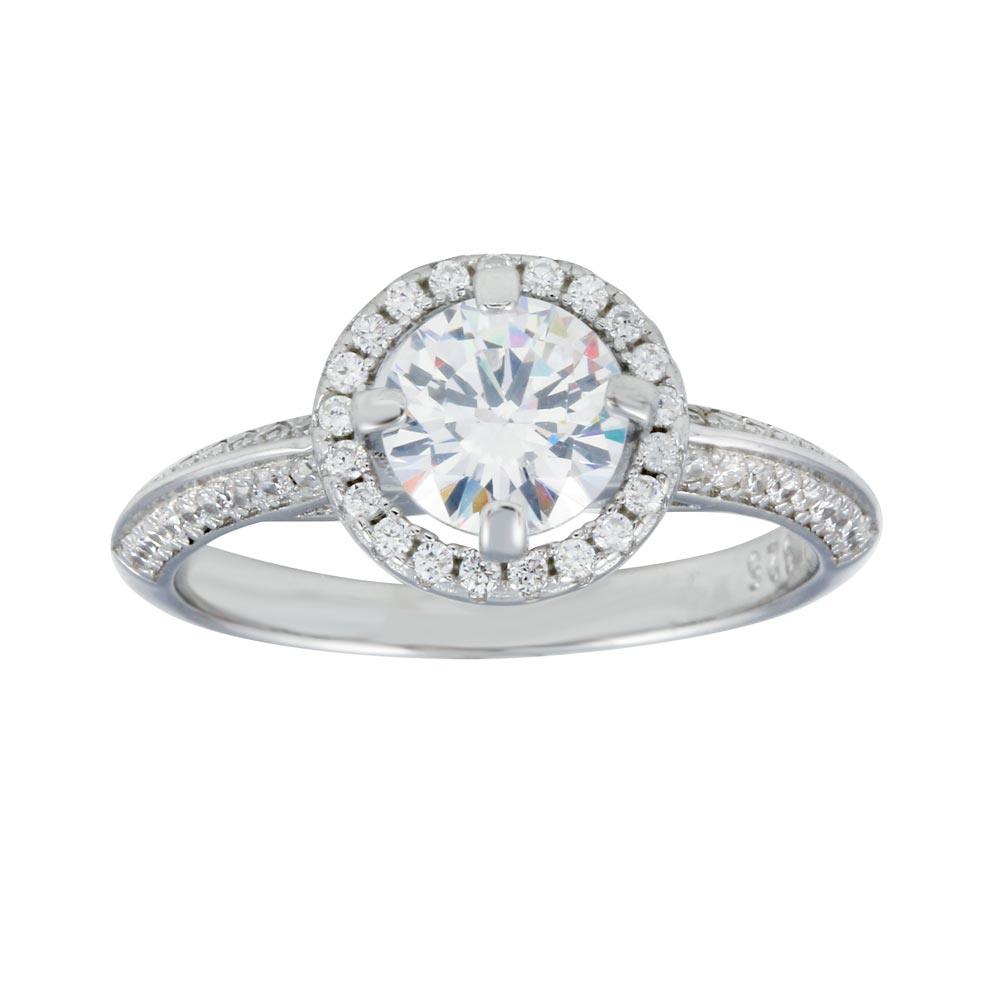 Rhodium Plated 925 Sterling Silver Halo CZ Bridal Ring - STR01110