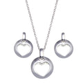 Silver 925 Rhodium Plated Open Circle Heart Stud Earring and Dangling Necklace Set - STS00028