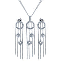 Silver 925 Rhodium Plated Heart Open Circle CZ Multi Strand Stud Earring and Necklace Set - STS00062