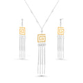 Gold & Rhodium plated 925 Sterling Silver Greek Key Multi Strand Dangle Earring and Pendant set- STS00071