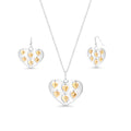 Two-Tone 925 Sterling Silver Heart Necklace and Earrings Set with Mini Dangling Hearts - STS00072