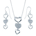 Rhodium Plated 925 Sterling Silver Multiple Graduated Open and Closed Heart CZ Hook Earring and Necklace Set - STS00103