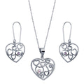 Silver 925 Rhodium Plated Graduated Multiple Open Heart CZ Hook Earring and Necklace Set - STS00143
