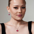 Silver 925 Rhodium Plated Heart Pink CZ Hoop Set - STS00147