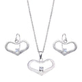 Silver 925 Rhodium Plated Open Wide Heart CZ Dangling Hook Earring and Necklace Set - STS00155